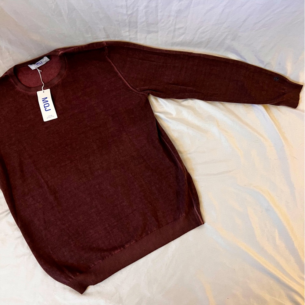 MQJ Men’s Italian Sweater - Garment Dyed Maroon - Italian XL - NWT